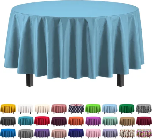 Vista 13 de Party Solids Paquete de 4 manteles de plástico color azul aguamarina, 54 x 108 pulgadas, mantel desechable para fiestas y pícnics