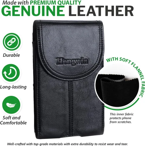 Vista 3 de Funda de cuero real para cinturón de teléfono celular con clip de Soporte para cinturón para iPhone 17/16/15 Pro Max, Samsung Galaxy s26 Ultra S25