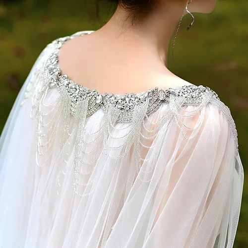 Vista 5 de ULAPAN Capas de boda con diamantes de imitación, chal de abrigo de perlas para vestido de novia, chamarras y bolero