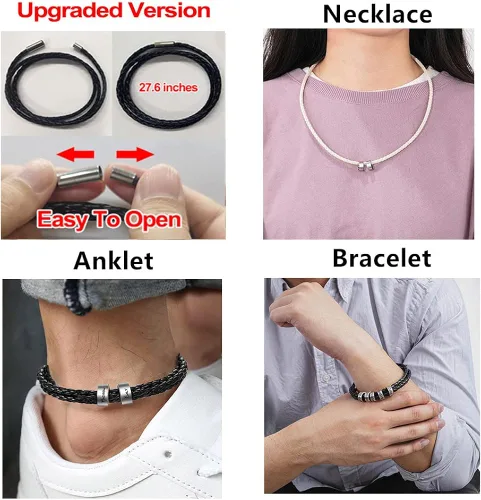 Vista 6 de Pulseras personalizables de cuero trenzado para hombre con 1-8 cuentas grabadas con nombre, pulsera de identificación para hombre, regalo para papá