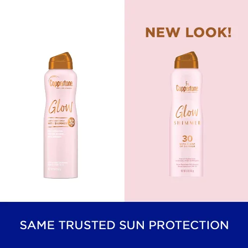 Vista 3 de Coppertone Glow - Espray de protección solar FPS 30 con brillo, protector solar en aerosol resistente al agua, pantalla solar de amplio espectro FPS