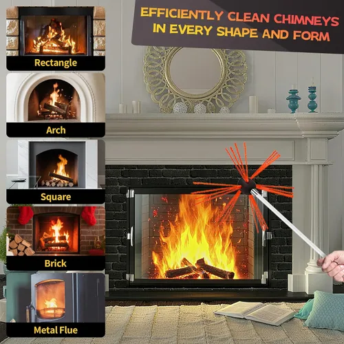 Vista 6 de Kit de limpieza de chimenea de 16 pies, kit de limpieza de chimenea con 5 varillas de chimenea flexibles, sistema de limpieza de chimenea giratorio