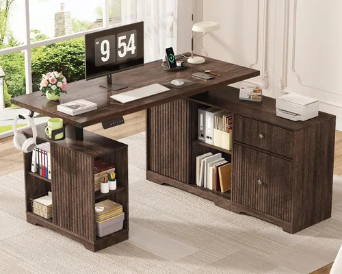 Vista 12 de 55" L-Shaped Electric Standing Desk, Executive Standing Desk, Black
