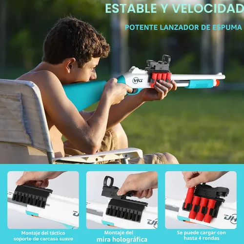 Vista 5 de Modelos de pistola de juguete de espuma (33 pulgadas), diseño de carcasa de salto [con 10 carcasas y 40 dardos suaves] Perfecto para juegos en Verde