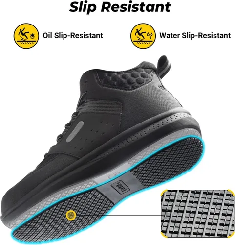 Vista 4 de FitVille Botas de trabajo anchas para hombre, puntera compuesta, zapatos de seguridad para el trabajo, botas de trabajo antideslizantes