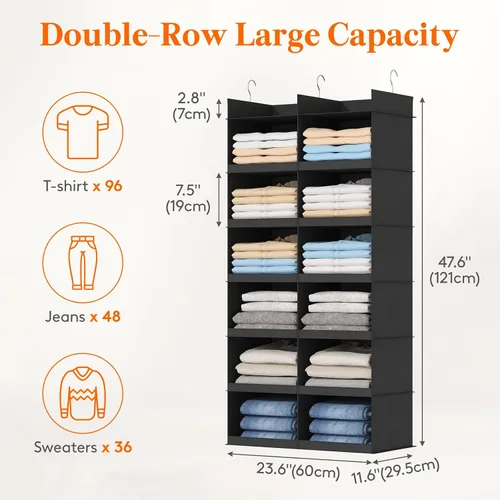 Vista 2 de Lifewit Estante colgante de doble fila para armario, estantes de ropa con 3 ganchos resistentes para organización de ropa, contenedor plegable