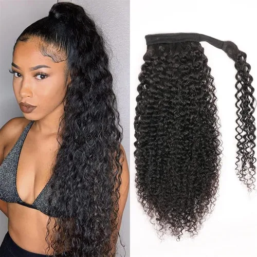 Vista 6 de Extensiones de cabello rizado con cola de caballo de 12 a 26 pulgadas, extensiones de cabello real con cola de caballo rizada, para mujeres negras