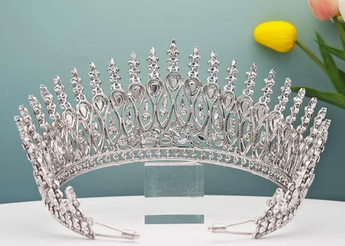 Vista 4 de Tiaras altas de boda para novia, coronas grandes de reina con circonita cúbica 5A, diadema de princesa con circonita cúbica para novia, corona