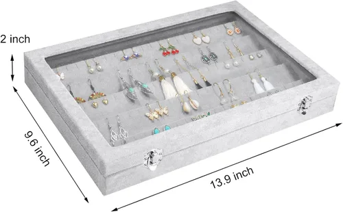 Vista 3 de Siveit Bandeja organizadora de aretes, de terciopelo, caja de almacenamiento premium de 110 ranuras, 55 pares de organizador de exhibición de aretes