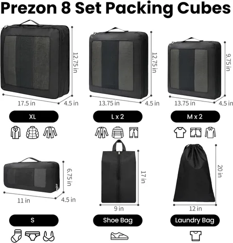 Vista 3 de Juego de 8 juegos6 juegos4 cubos de compresión para viajes, artículos esenciales ligeros de viaje para vacaciones, accesorios de viaje para maleta