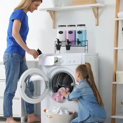 Vista 5 de Dispensador de Detergente Líquido para Ropa, Tres Botellas de Dispensador de Detergente para Ropa de Vidrio de 2.2L para Detergente Líquido