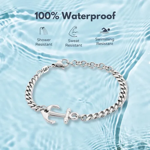 Vista 3 de Galis Mens Bracelet with Stainless Steel Anchor Pendant, Silver Plated Chain Non Tarnish Bracelets for Men, Stylish Birthday Gift For Men, Trendy