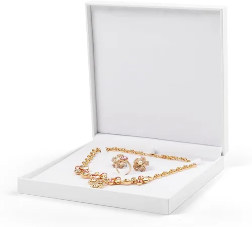 Vista 3 de Oirlv Juego de joyas de terciopelo blanco caja de regalo anillo pendiente collar grande caja de almacenamiento