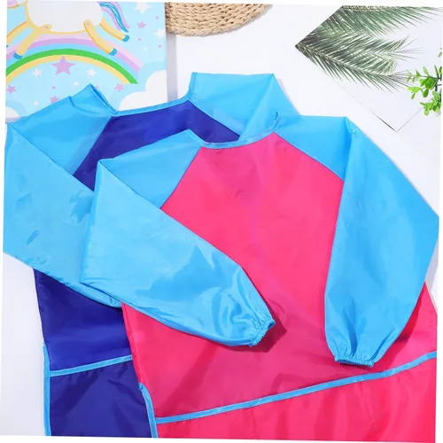 Vista 4 de 2Pcs Artist Apron Long Sleeve Painting Smock with Pocket for Ages Reusable Bib for Creative Mess Art Activities