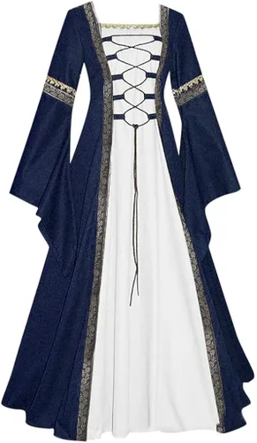 Vista 3 de SHOPESSA Chemise - Disfraces renacentistas con corsé vestido victoriano de manga trompeta con cordón y cuello redondo vestido irlandés
