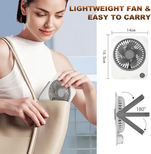 Vista 4 de Ventilador de viaje recargable, ventilador personal ultra delgado y silencioso para crucero de 4 velocidades, plegado en 180°, refrigeración