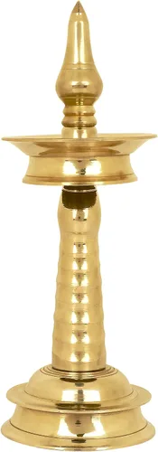 Vista 3 de SATVIK - 1 pieza de 4 pulgadas de latón de pie de metal Kerala Samai Diwali Deepak para Puja tradicional Panchmahal Pooja Deepam Diya lámpara