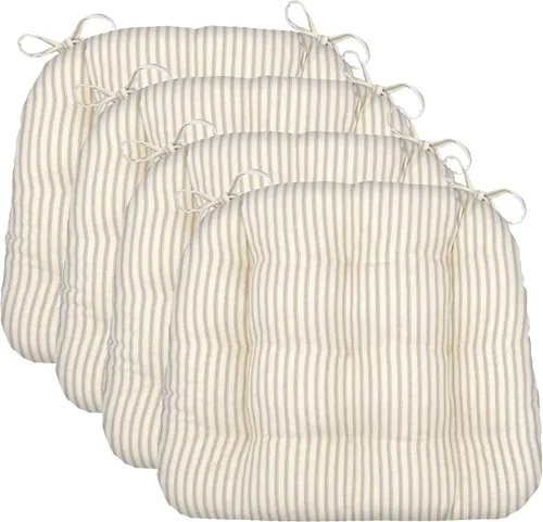 Vista 51 de Barnett Home Decor Ticking Stripe Berlin Blue - Almohadilla para silla de comedor con lazos, tamaño mediano 18, relleno de espuma de látex, lavable