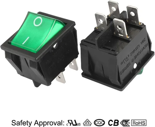 Vista 3 de uxcell 5 unids AC 20A/125V 22A/250V DPST 4 Pin 2 Posición E/S luz verde encendido botón apagado iluminado barco interruptor basculante