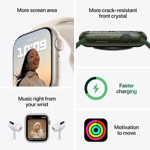 Vista 4 de Apple Watch - Serie 7 con GPS y caja de aluminio Starlight de 1.77 pulgadas (45mm) con correa deportiva Starlight, tamaño regular