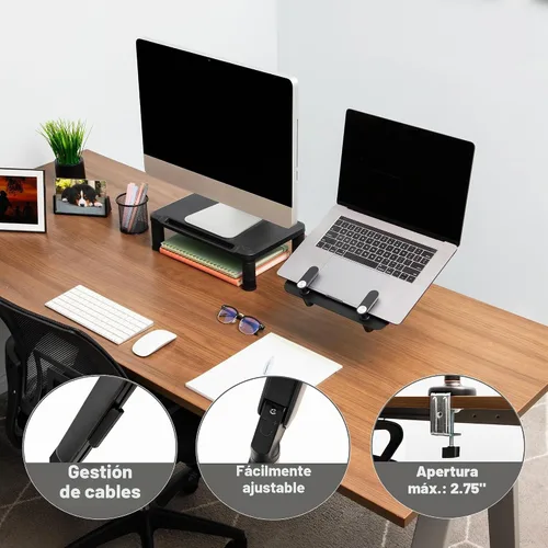 Vista 6 de Mind Reader Soporte de escritorio para laptop con resorte de gas, se adapta a laptops o monitores de 11.6 a 17.3 pulgadas, rotación de 180°