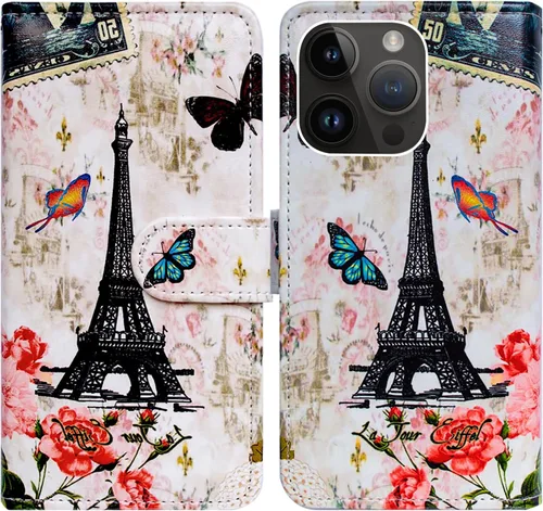 Vista 15 de Bcov Funda para iPhone 15 Pro Max, funda de piel con tapa y soporte para tarjeta y soporte para iPhone 15 Pro Max