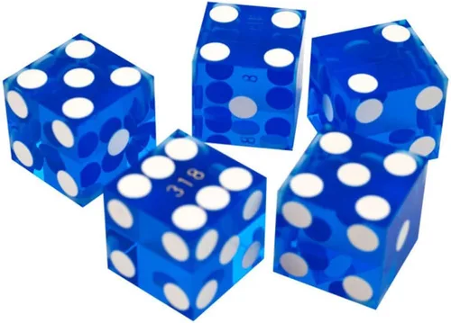 Vista 5 de Juego de dados - Dados de casino serializados de 19 mm de grado A con bordes afilados - Accesorios para noche de juegos de Trademark Poker (Azul)