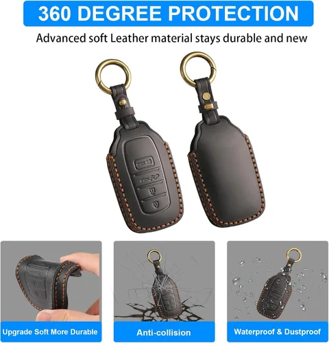 Vista 3 de QBUC Funda de Cuero Genuino para Llavero de Toyota Tacoma, Compatible con Toyota Tundra Prius Venza Corolla Crown Sequoia Grand Highlander RAV4