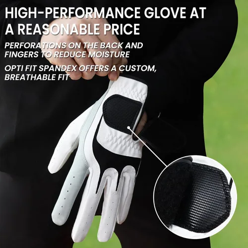 Vista 4 de FINGER TEN Mens Golf Gloves Leather Palm Value 6 Pack