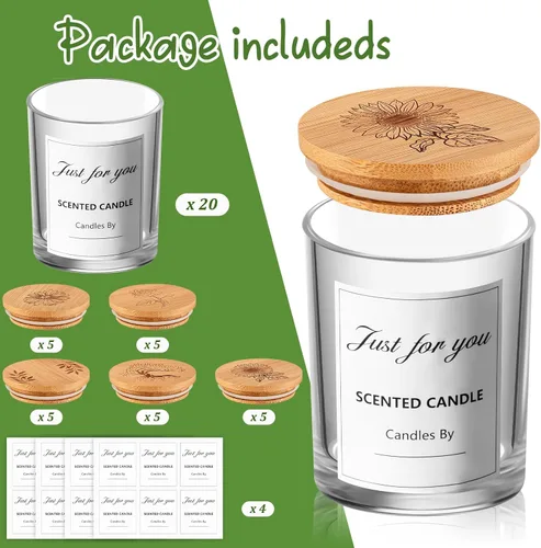 Vista 2 de Tioncy 20 Pcs 7 oz Candle Jars with Bamboo Lids for Making Candles Clear Candle Jars with Sticky Labels Empty Thick Glass Candle Containers Bulk for
