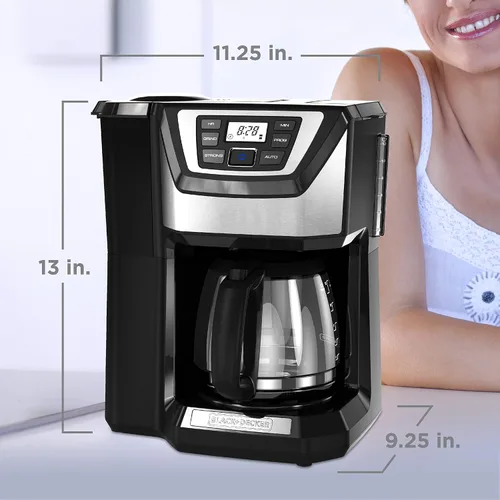 Vista 14 de Black and Decker BLACK+DECKER - Cafetera de 12 tazas para moler y preparar café, color negro, CM5000B