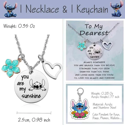 Vista 4 de EMISOO Stitch Merchandise Stuff Set de regalo para niñas, bolsa con cordón de dibujos animados de Stitch Anime, cordón para llavero, pulseras