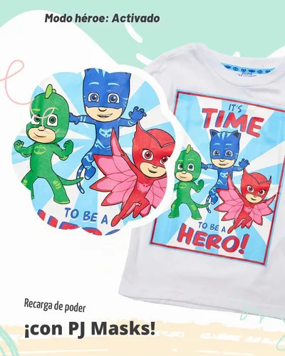 Vista 6 de Pj Masks 3 playeras para niños Blanco/Azul/Rojo