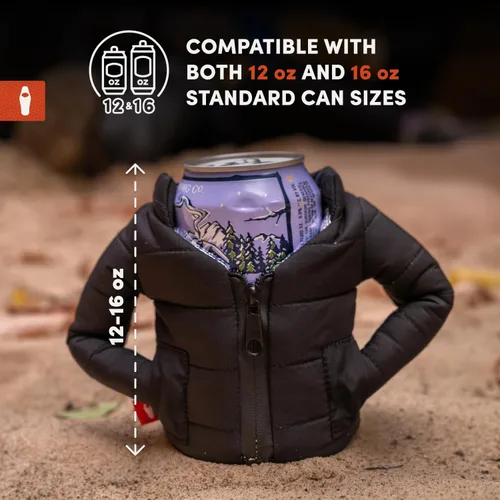 Vista 3 de Puffin - The Puffy Jacket - Enfriador de latas aislado de 12 oz I Botella de cerveza y soda aislante, mantiene las bebidas y bebidas frías - Negro