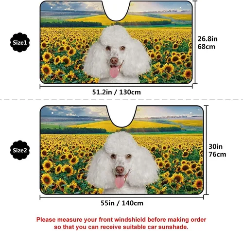 Vista 2 de Parasol para parabrisas delantero de automóvil para perro, caniche de almendra, hermosas flores, decoración para vehículo, reflector de rayos UV