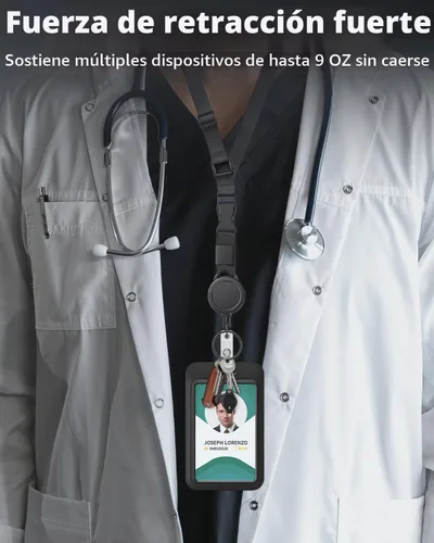 Vista 2 de Uniclife Cordón retráctil ajustable resistente para el cuello con carrete retráctil para insignias, hebilla de liberación rápida y longitud Negro