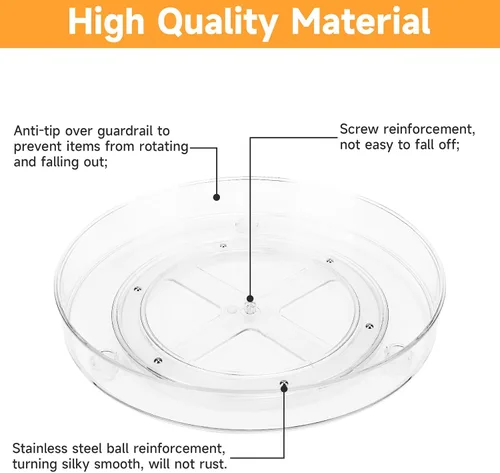 Vista 6 de Paquete de 2 platos giratorios transparentes Lazy Susan organizadores, 10.6 y 9.25 pulgadas, acrílico Lazy Susan para gabinete, antideslizante