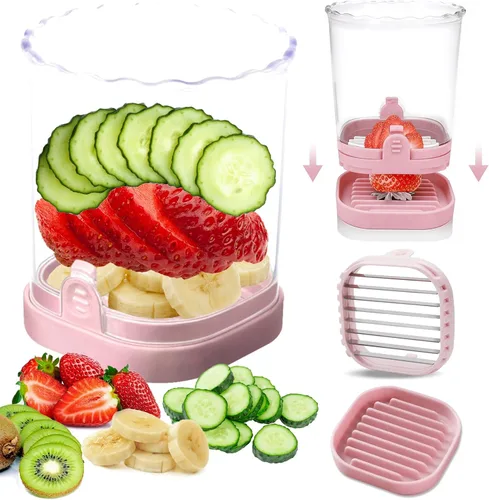 Vista 9 de Cortador de fresas: taza de rebanadora de frutas, cortador de velocidad de ensalada de verduras para fresas, huevo, plátano, champiñones, pepino