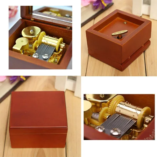 Vista 6 de Caja de música de madera enrollada con movimiento chapado en oro, increíble gracia, marrón