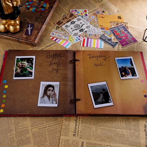Vista 6 de Álbum de fotos scrapbook de tamaño grande de 12x12 pulgadas, 60 páginas, nuestro libro de aventuras con letras en relieve 3D retro, tapa dura