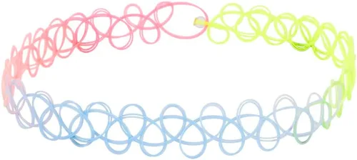 Vista 43 de BodyJ4You Juego de 12 gargantillas elásticas estilo tatuaje, accesorios y joyería de los años 90 y 2000, rosado, azul, verde, colorido, arcoíris