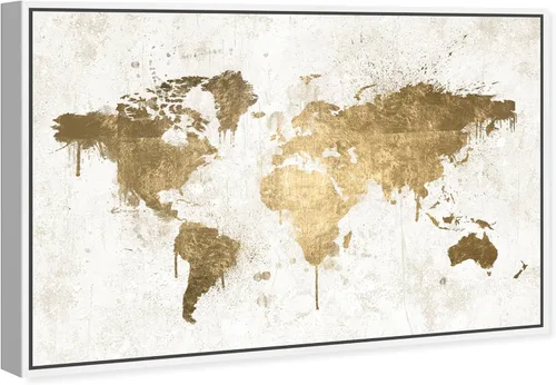 Vista 2 de Mapas y banderas enmarcadas en lienzo con diseño de mapas y banderas de Mapamundi White Gold