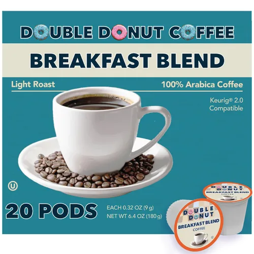 Vista 143 de Double Donut Coffee Cápsulas de Café Half Caff, Cápsulas de Café de Media Cafeína de Porción Individual para Cafeteras Keurig K Cup, Tostado Medio