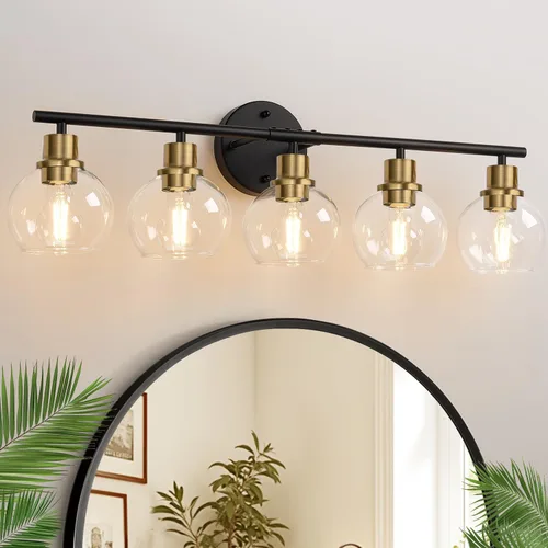 Vista 10 de Indoi Juego de 2 apliques de pared negros mate, lámparas de tocador de vidrio transparente con base E26, luces de pared reversibles arriba o abajo
