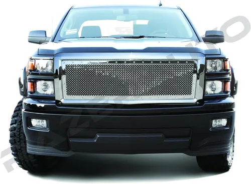 Vista 4 de Rejilla de malla con remache cromado, rejilla de repuesto completa de fábrica para Chevy Silverado 1500 2014-2015