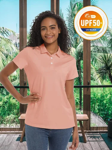 Vista 3 de TACVASEN Camisas polo para mujer, con protección solar UPF 50+, manga corta, secado rápido, cuello de 3 botones, ligeras