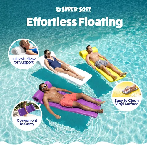 Vista 4 de TRC Recreation Sunsation 1.75" Thick Foam Pool Float Lounger, White w/Headrest for Lounging & Sunbathing in Swimming Pools, Beaches & Lakes, 70" x