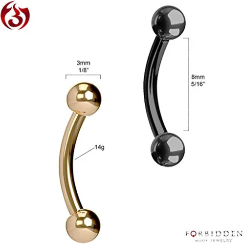 Vista 14 de Juego de 2 anillos para ombligo: 0.49 onzas 5/16 pulgadas acero quirúrgico curvado Barbells, 0.118 pulgadas con extremos en bolas