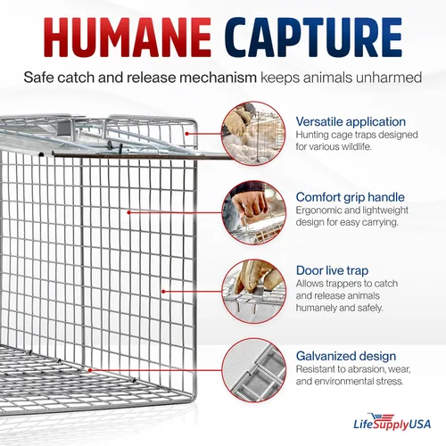 Vista 2 de Trampa humana para gatos callejeros de 24 pulgadas, jaula de animales vivos para gatitos salvajes, zarigüeya, mapache, conejo, armadillo, trampa