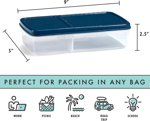 Vista 2 de Fit & Fresh Lonchera Bento para adultos y niños, incluye 2 paquetes de hielo delgados con clip, reutilizable, resistente a fugas y apilable